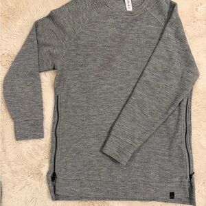 Varley Gray Ribbed Crewneck Sweater with Side Zips